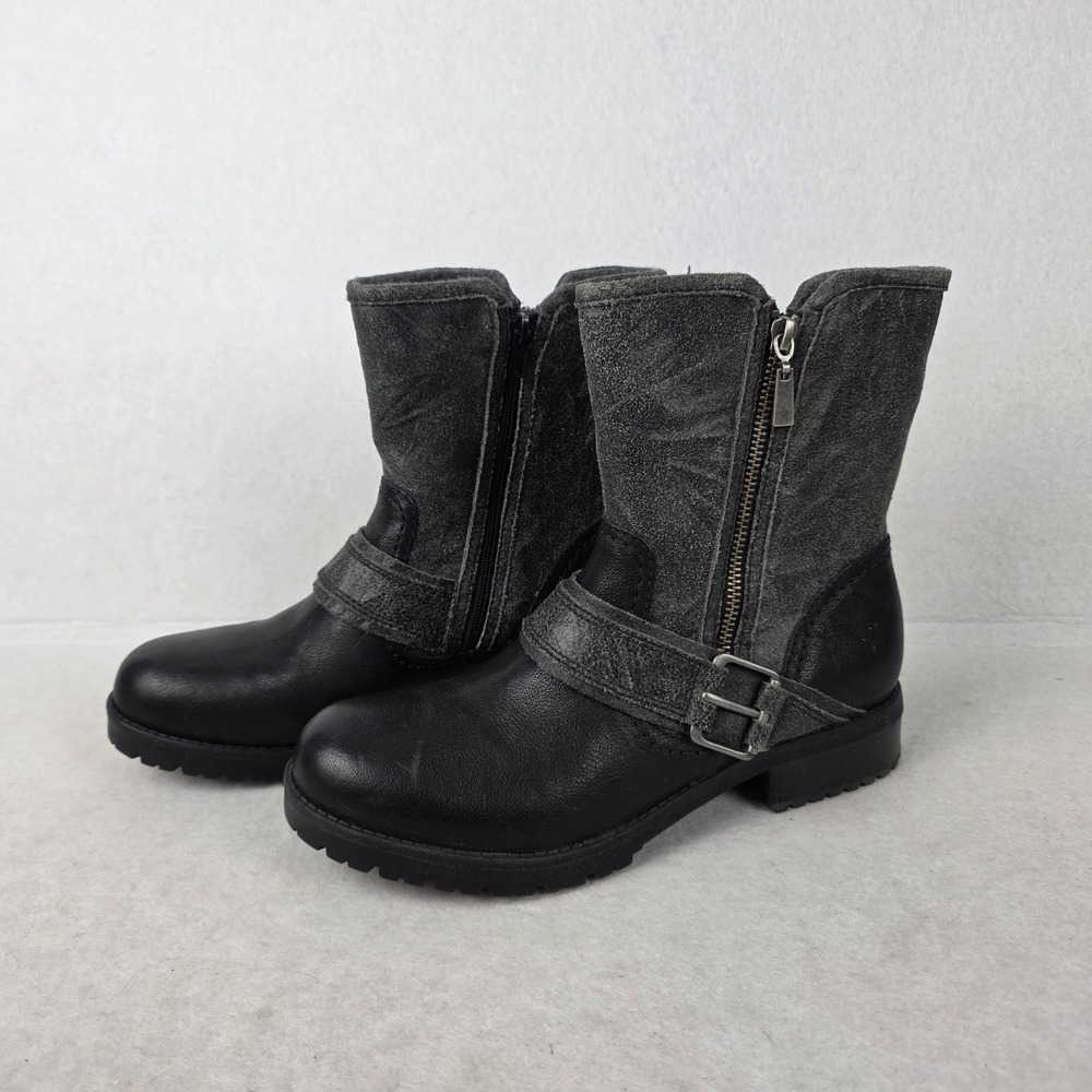Clarks Womens Black Leather Grey Suede Moto Mid Calf Zip Boots Size 9 M 26121591